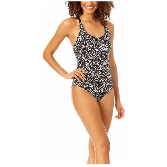 Hurley Primal Wave one Piece swimsuit black and white print size medium NWT - Picture 2 of 3